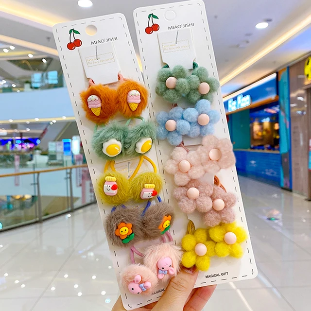10/20/24 Pcs/Set Baby Girls Cute Cartoon Flower Scrunchies Rubber Bands Children Lovely Elastic Hair Bands Kids Hair Accessories cartoon flower-20 Pc