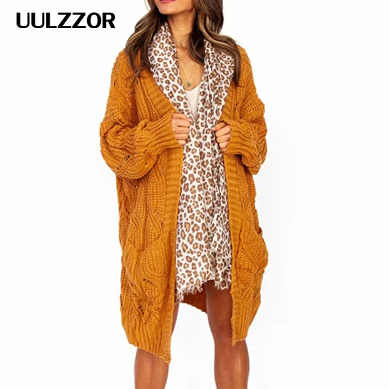 UULZZOR Autumn women sweater knitted cardigan batwing sleeve long
