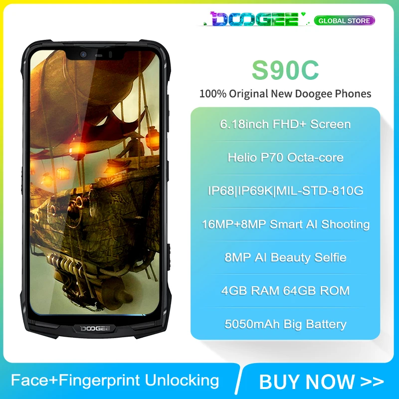 Doogee S90C модульный прочный мобильный телефон IP68 6,1" дисплей Helio P70 Восьмиядерный 4 Гб 64 Гб 5050 мАч 16 Мп+ 8 Мп Android 9,0 12V2A