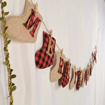 

Christmas Hanging Socks Ornaments Streamer Plaid DIY Decor Kid Gifts Reusable Decoration