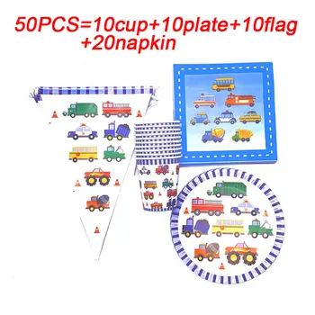 

Construction Vehicle Theme Party Supplies Children Birthday Party Cups Plates Napkins Flags Truck Car Disposable Tableware Sets