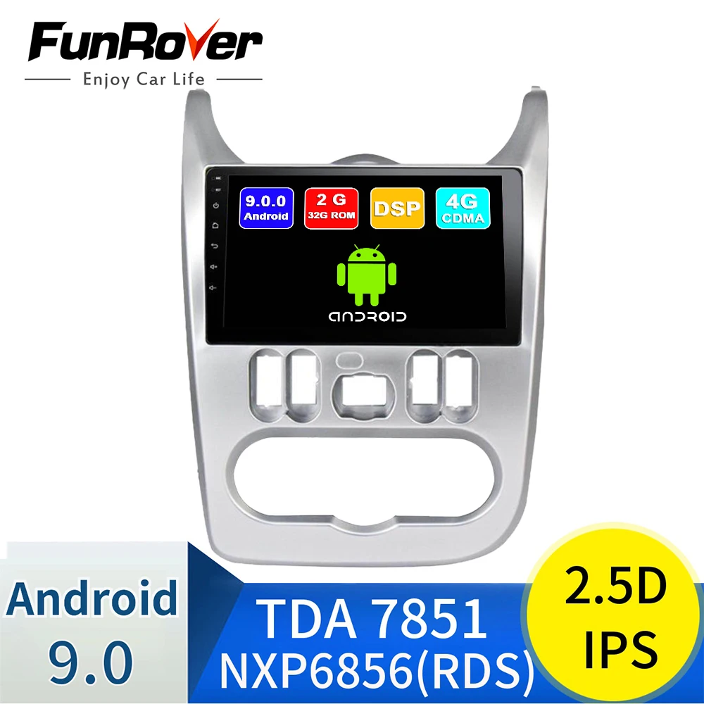 Funrover для Renault Logan I Sandero Lada Lergus Dacia автомобильный Радио Мультимедиа Видео плеер навигация gps Android 9,0 2 din DVD