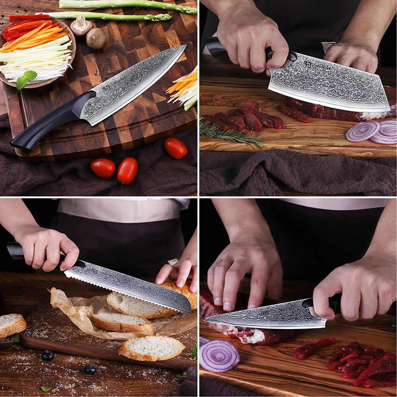 Набор дамасских ножей FINDKING Pro Cheetah, 5 шт., набор деревянных ножей с большой ручкой, 67 слоев, Профессиональный кухонный нож шеф-повара