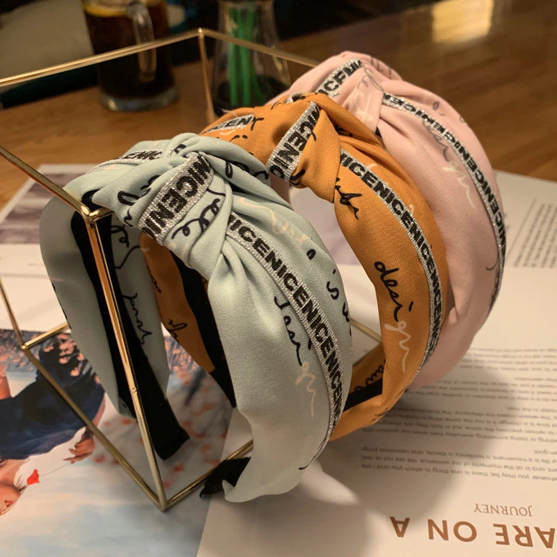 2019 New Women Bowknot Elastic Fabric Headband Cross Knotted Hair Band Adult Pattern Head Hoop Lady Hair Accessories 903