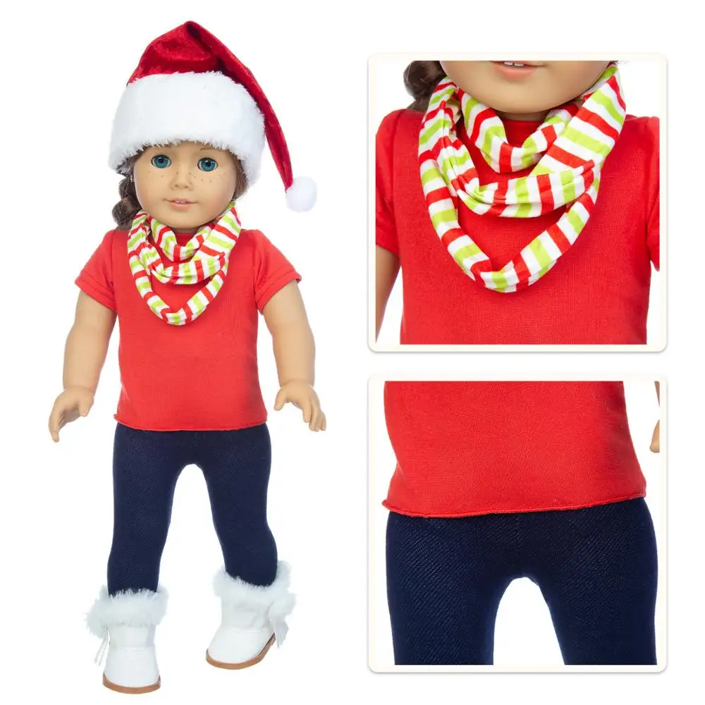 

Baby New Born Fit 18 inch Doll Clothes Accessories Red scarf Top + Pants + Christmas Hat 3-Piece Set For Baby Birthday Gift