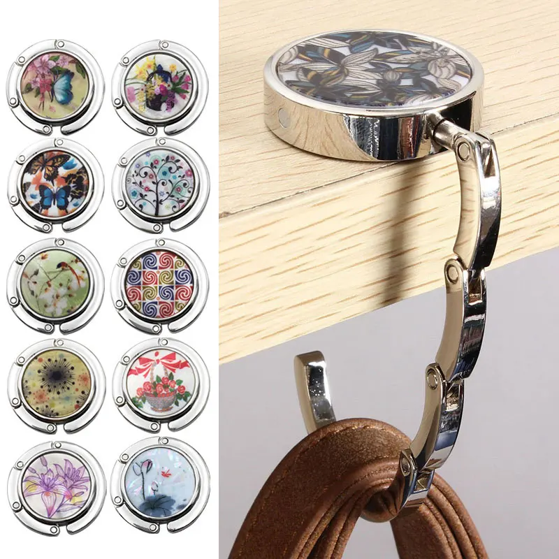 Portable Metal Folded Handbag Hook Hanger Round Shell Purse Handbag Bag