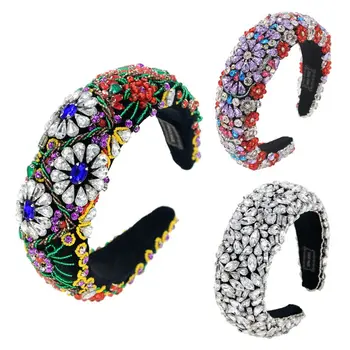 

Luxury Baroque Women Wide Hair Hoop Acrylic Rhinestone Handmade Headband Female Girls Headwear Accessories Decorations Gifts