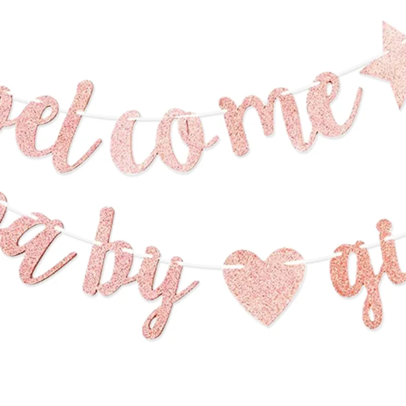 Baby Shower Decoration Banner Five-pointed Star Love Welcome Baby Girl Glitter Garland Party Decoration