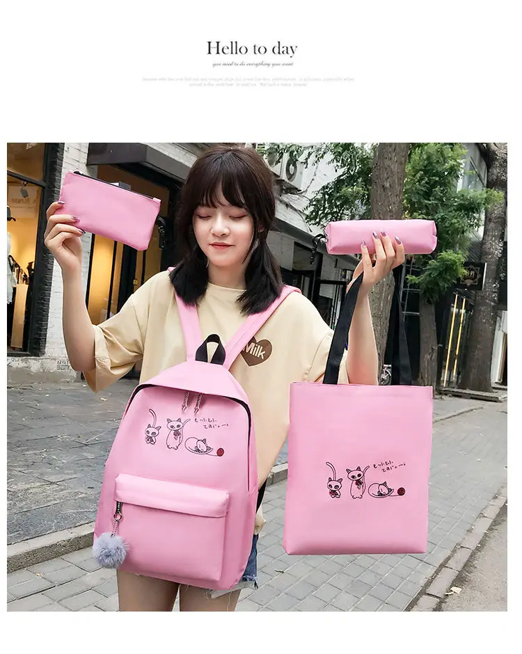 4 шт./компл. школьная сумка школьные рюкзаки для девочек-подростков, женский рюкзак с милым рисунком кота рюкзаки из парусины сумка распылитель ранцевого типа для с
