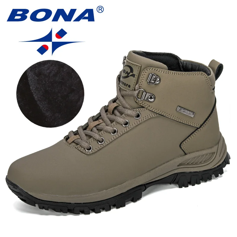 BONA/ новые дизайнерские классические зимние ботинки мужские ботильоны из нубука мужские плюшевые зимние ботинки Мужская Уличная теплая обувь - Цвет: Medium grey black