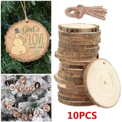 Blank Christmas Xmas Tree Wood Log Slices Discs Cutout Circle Wood Disks Crafts Christmas Tree Decoration Snowman Ornaments