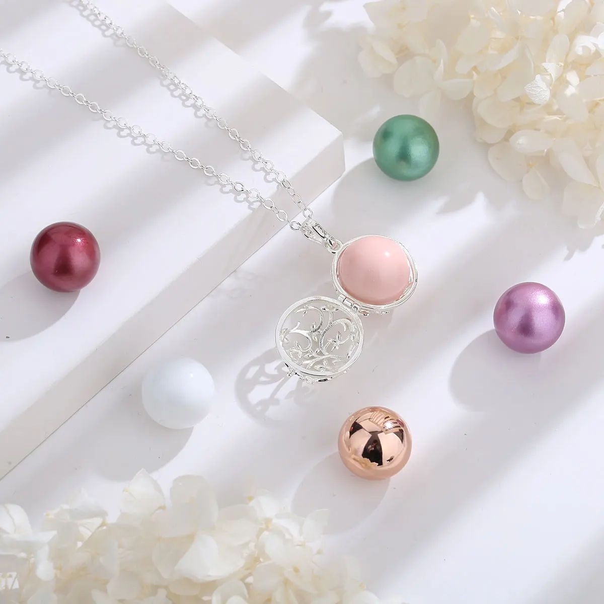 Eudora New 18mm Harmony Ball Flower Cage Pregnancy Chime Necklace Angel Caller Pendant Exquisite Jewelry Gifts For Women 4