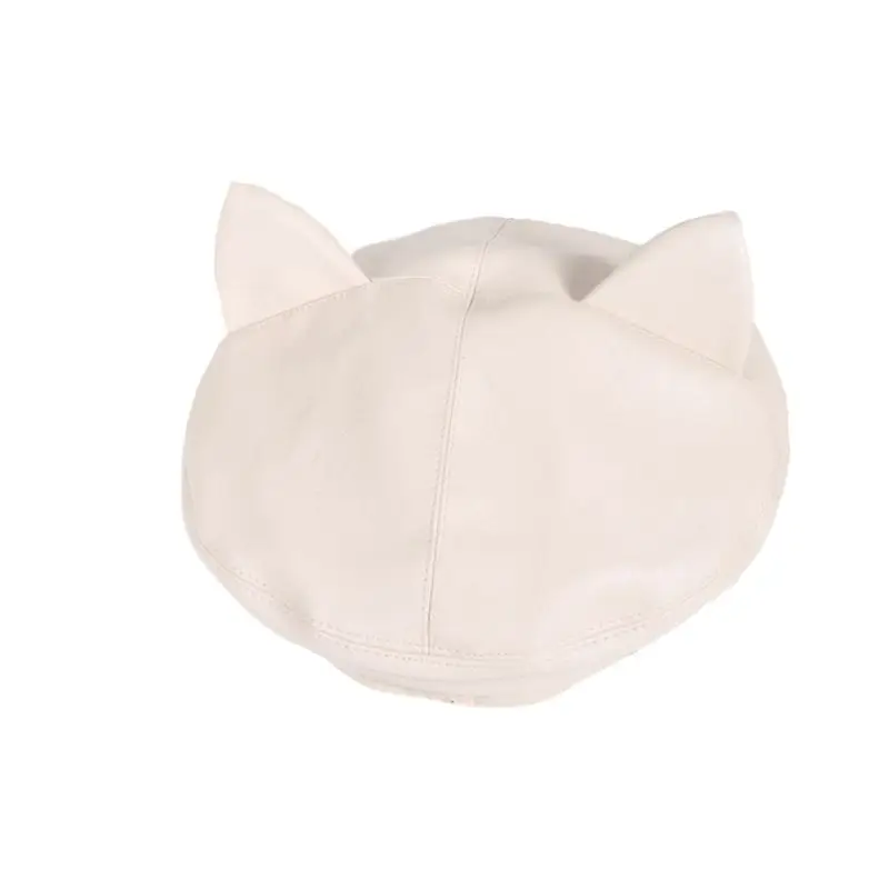 Японская женская шапка с милыми кошачьими ушками, берет из искусственной кожи, одноцветная, для художника, студента, регулируемая, винтажная, Классическая, восьмиугольная шапка - Цвет: Бежевый