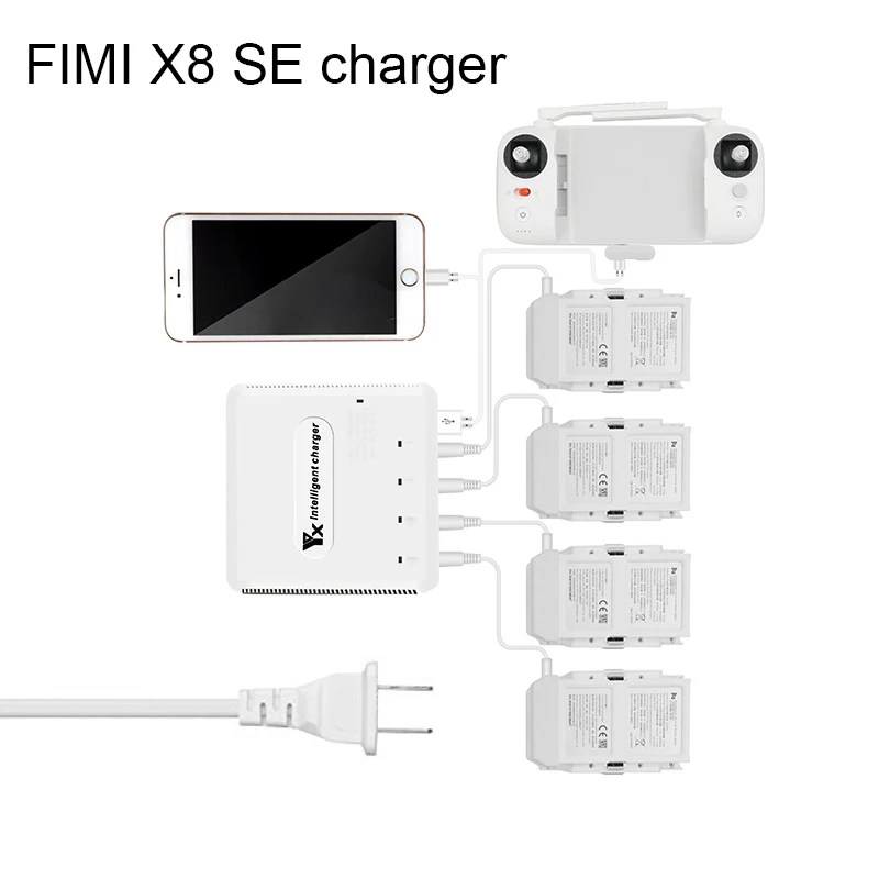 

6-IN-1 Multi Charger for Fimi X8 SE Drone Battery Charging Hub Intelligent Smart Battery Charger w/ USB Port for Controller