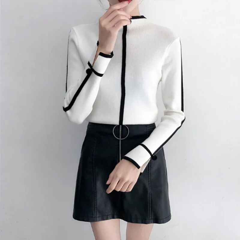 

Turtleneck Sweater Women Contrast Color Pullover Long Sleeve Fashion Casual Female Bottoming Sweaters