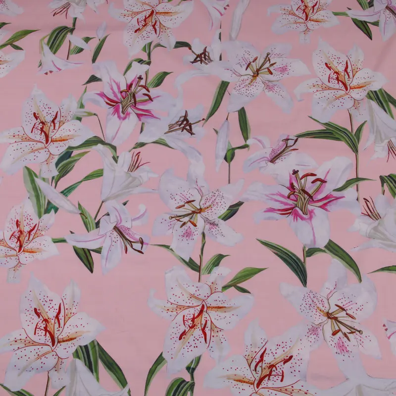 

100% cotton poplin fabirc pink lily flower digital print 60S cotton fabric for kids women dress cloth Sewing DIY tissu au metre