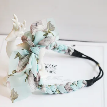 

Women Braid Headband with Front Knot chiffon Flower Print Hair Accessories Elstic Headband