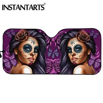 

INSTANTARTS Calavera Girl Butterfly Prints Protect Car Interior Universal Car Windshield Sun Shade Fashion Auto Shade for Window