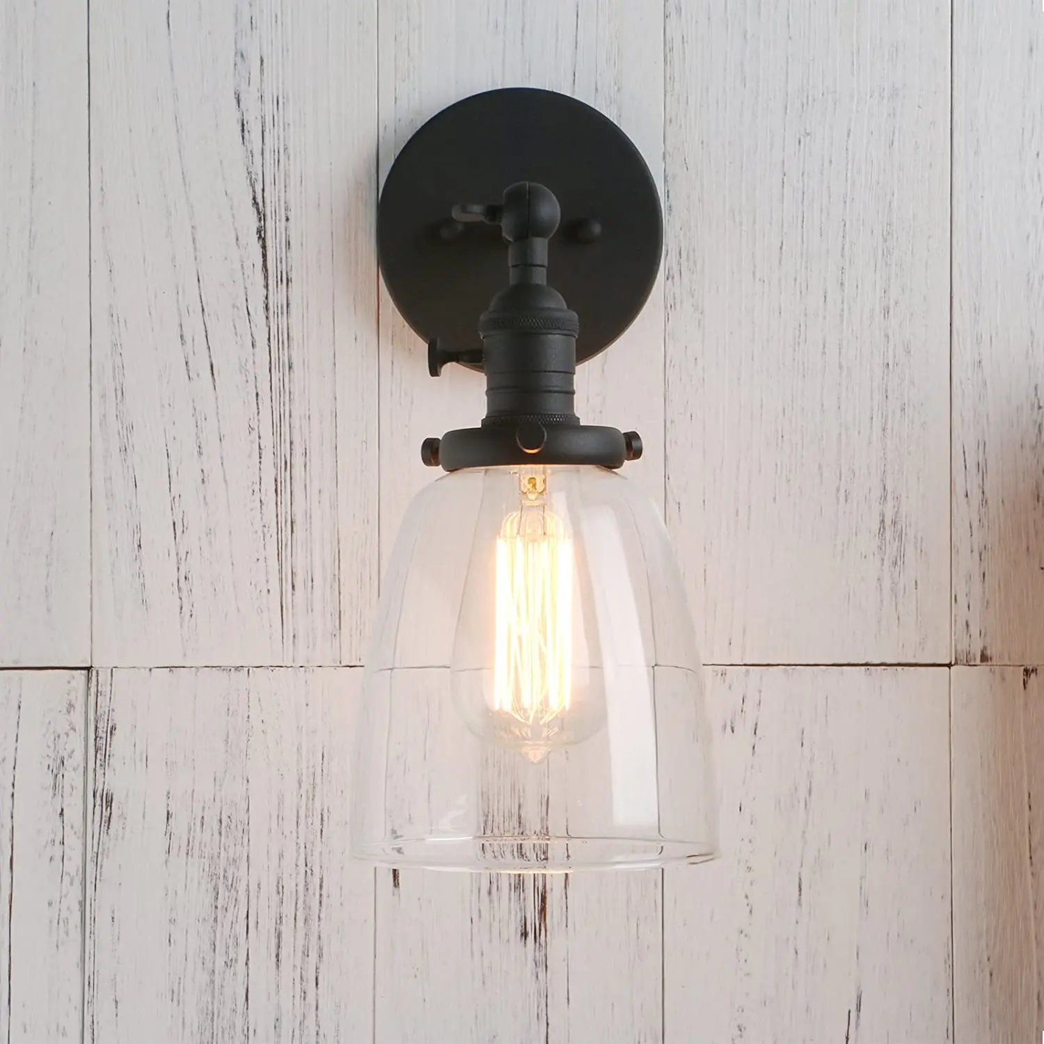 Vintage Industrial Wall Light Sconce Funnel Glass Shade Lamp Fixture w Switch 