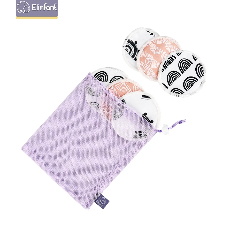 Elinfant Waterproof 10cm Bamboo Breastfeeding Pad Reusable Nursing Pads 6pcs set with Laundry Bag 2
