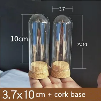 

Free Shipping 2sets/pack 3.7*10cm Cork Base Glass Dome Diameter=3.7cm Height=10cm Dry Flower Storage DIY Glass Tube Vase