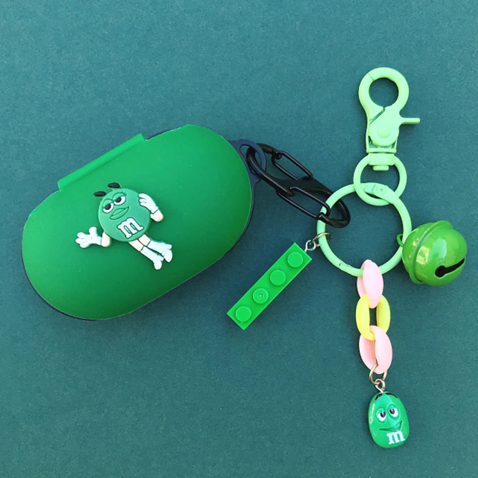 Милый силиконовый чехол для samsung Galaxy Buds чехол с зарядным устройством защитный чехол Bluetooth наушники с кожаным брелоком - Цвет: Зеленый