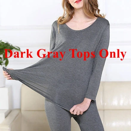 dark gray tops only Mferlier осеннее женское термобелье больших размеров 5XL 6XL 7XL однотонное синее тонкое эластичное женское нижнее белье Топы+ нижнее белье - Цвет: dark gray tops only