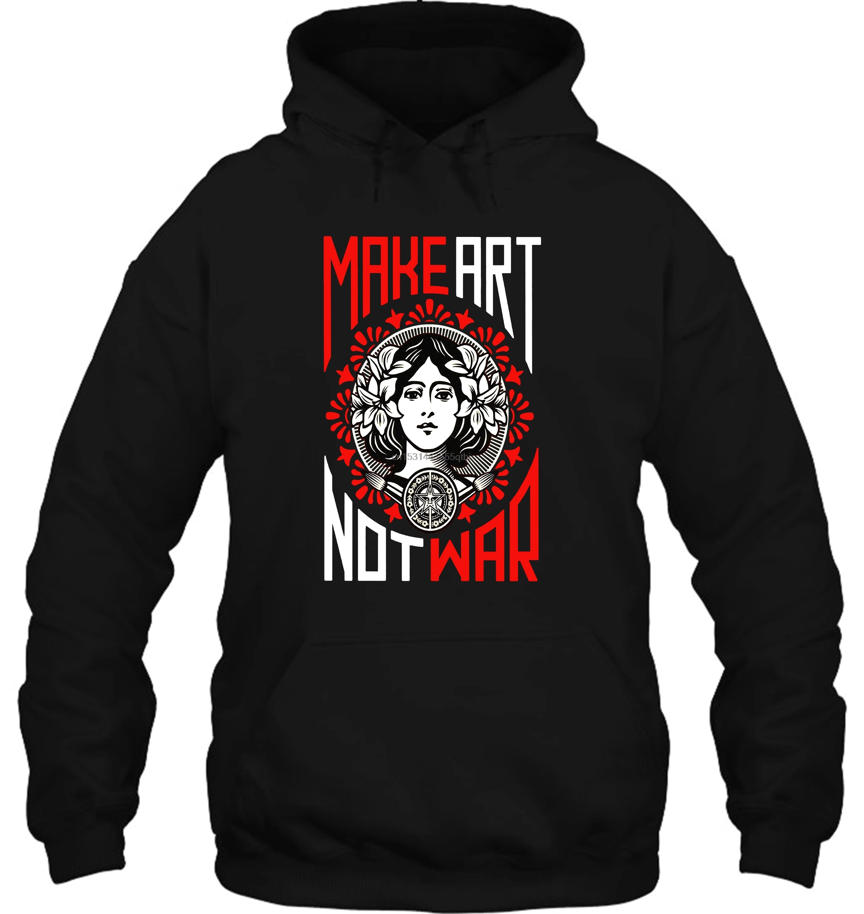 Мужская толстовка с капюшоном надписью MAKE ART NOT WAR черно-белая уличная одежда для