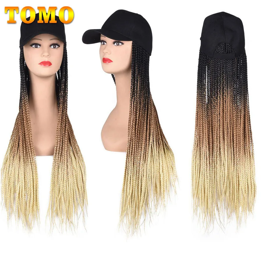 Barato TOMO-gorra de béisbol trenzada para mujeres negras, extensión de trenza de cabello, peluca de trenzas africanas con sombrero ajustable r0QK3eryj8l