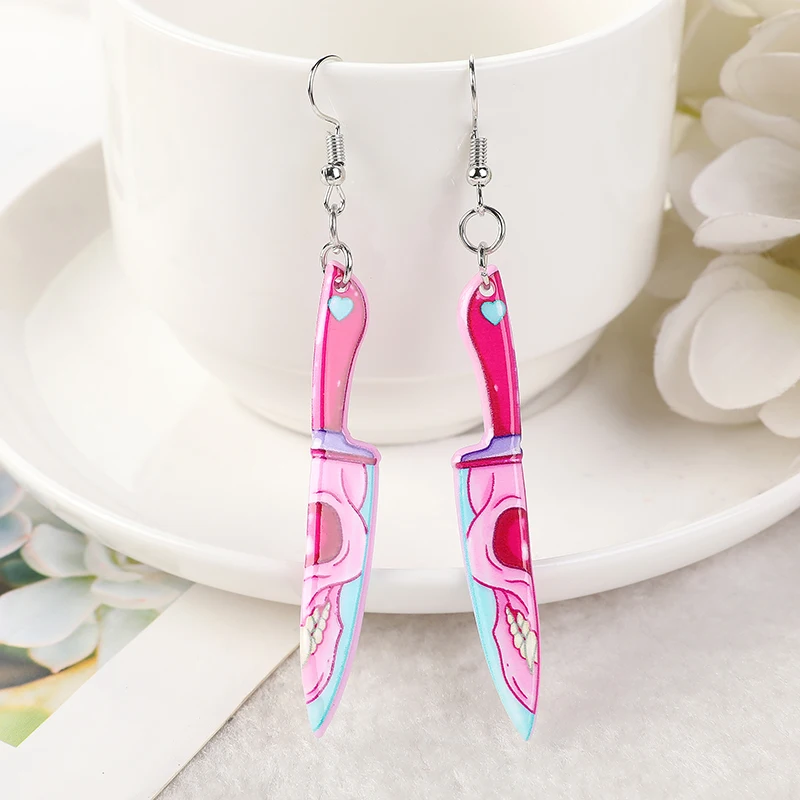 1 Pair Fashion Pastel Goth Halloween Skeleton Knife Dangle Earrings for Women Birthday Gift Jewelry drop earrings,dangle earrings,long earrings