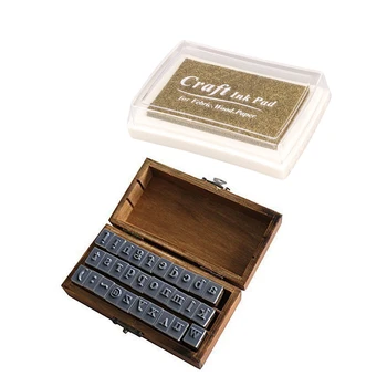 

31 Pcs Stamp: 1 Pcs Rubber Stamp Ink Pad Stamp Inkpad Ink Pad - Gold & 30 Pcs Wooden Design Lowercase Alphabet Symbols Stamp Set