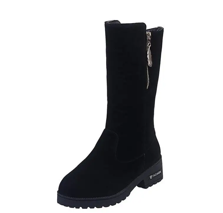 Женские повседневные зимние сапоги до середины икры; женская обувь; теплые замшевые зимние сапоги с круглым носком на среднем каблуке; mujer zapatos; большие Size35-40; G836 - Цвет: Black