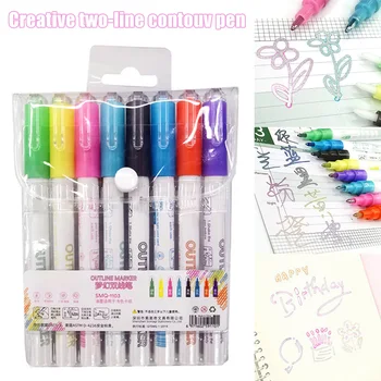 

8 Color Double Line Outline Pen Double Colors Marker Pen for Card Writing Drawing ND998