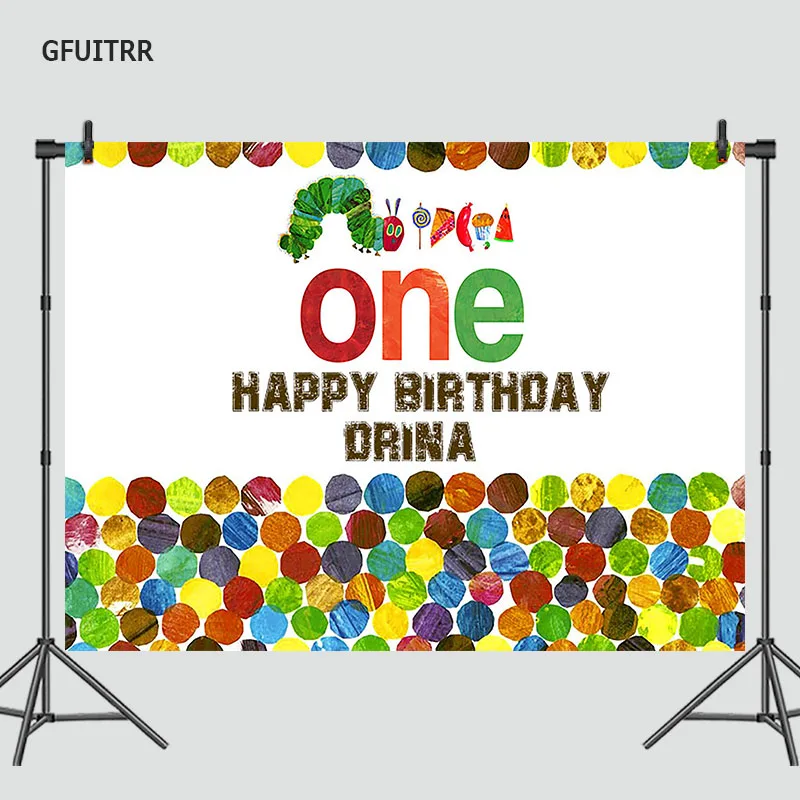

GFUITRR Very Hungry Caterpillar Photography Backdrop Kids 1st Birthday Party Photo Background Vinyl Photo Booth Props