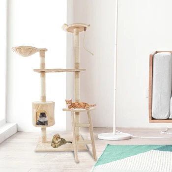 

60" Solid Cute Sisal Rope Plush Cat Climb Tree Cat Tower Beige Shelf Cats Apartment Game Habitat Cats Tower Condo Toy