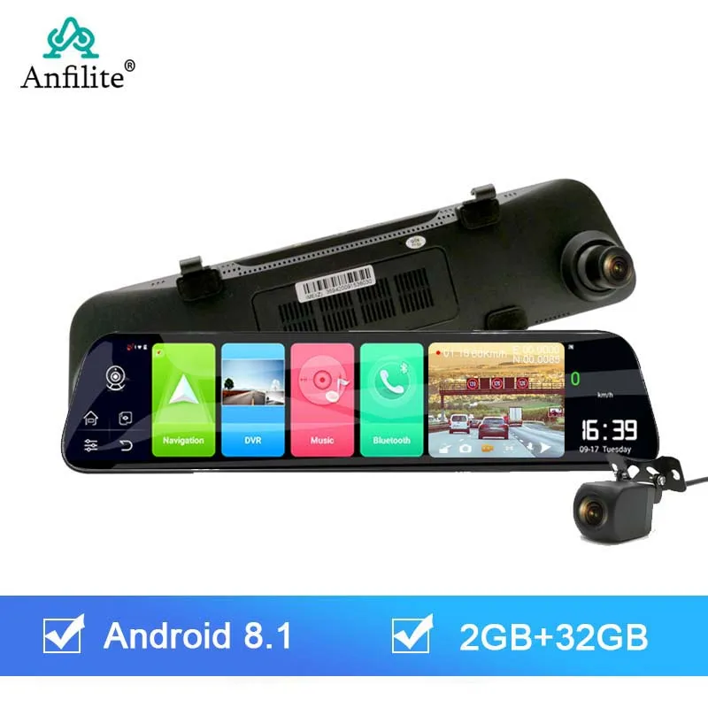 Зеркало-видеорегистратор Anfilite 4G ADAS Android 8 1 2 ГБ + 32 FHD 1080P 12 дюймов | Автомобили и