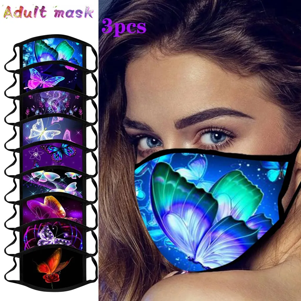 3pcs Adult Fashion Masks For Women Butterfly Face Masks Reusable Washable Mouth Masks Breathable Dustproof mascarilla masque