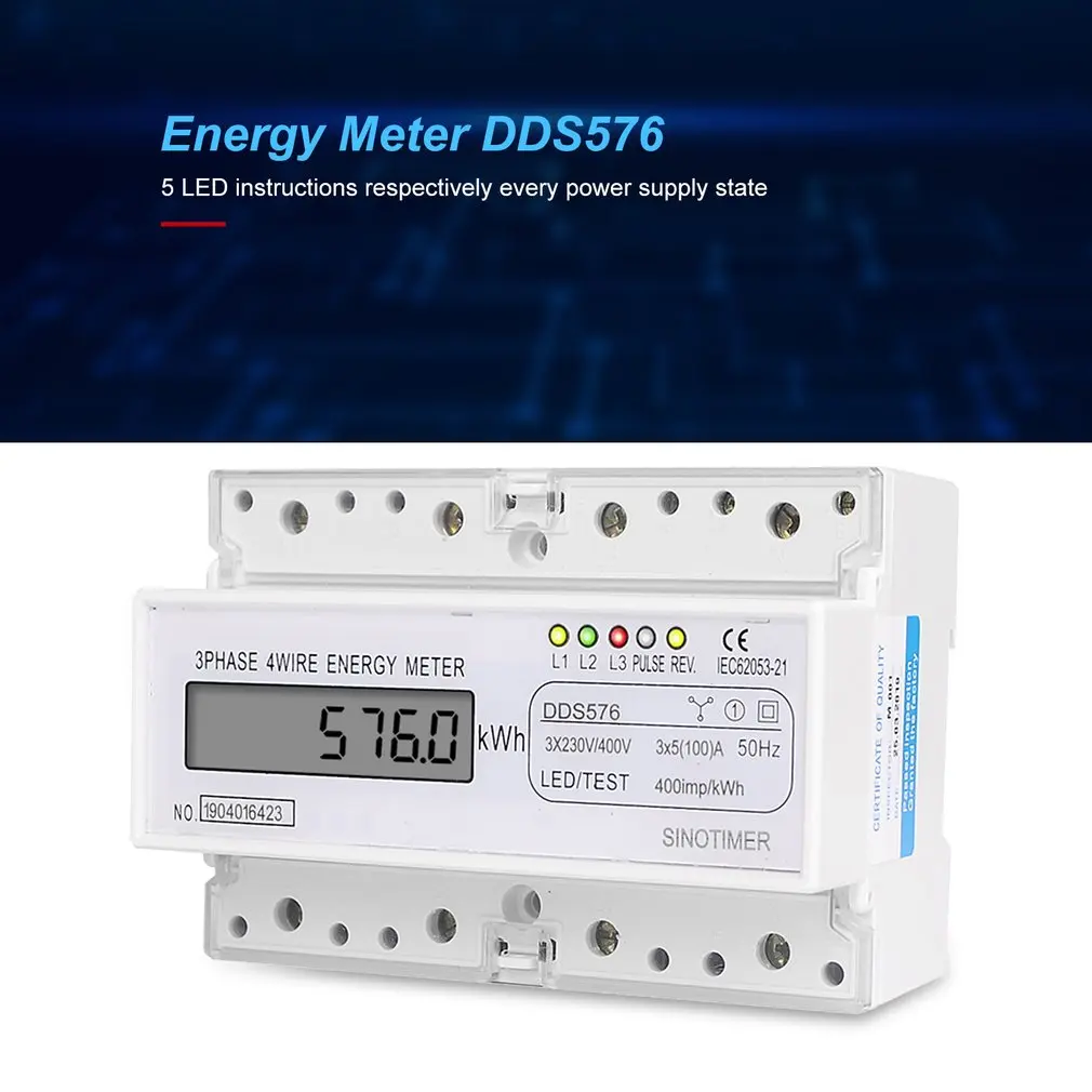 SINOTIMER DDS576 трехфазный 4 провода 7P ЖК-цифровой ваттметр энергопотребление din-рейка Электрический счетчик переменного тока 380 В