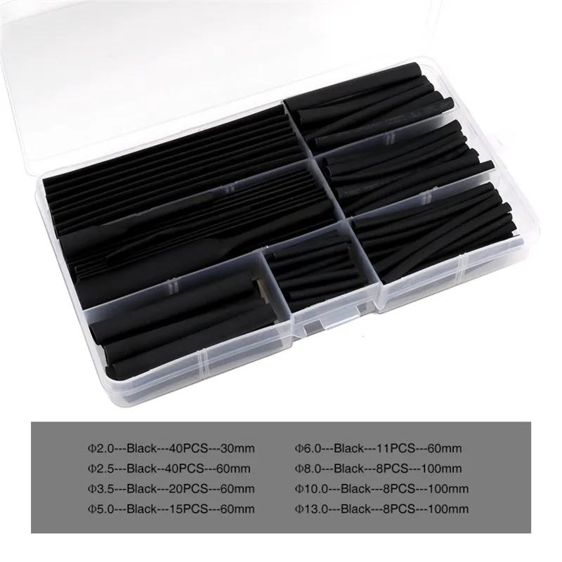 150pcs 2:1 Heat Shrink Wrap Tubing Tube Wire Sleeving Cable 8 Sizes 2-13mm Black