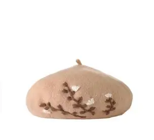 New Vintage Wool Beret Caps Women Floral Embroidery Woolen Painter Hat Autumn Winter Warm Pumpkin Cap Sweet Girls Baret Hat - Цвет: 4