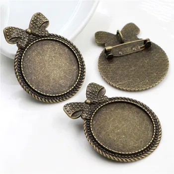 

5pcs 30mm Inner Size Antique Bronze Brooch Pin Cabochon Base Setting (B6-15)