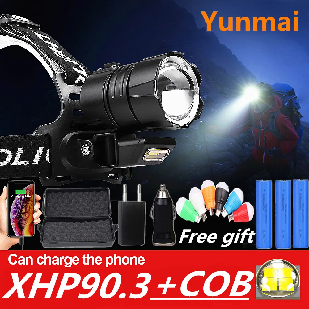 

New 700000LM XHP90.3 Powerful Led Headlamp 18650 XHP90 Led Headlight Rechargeable USB Head Flashlight Zoom Head Torch Light