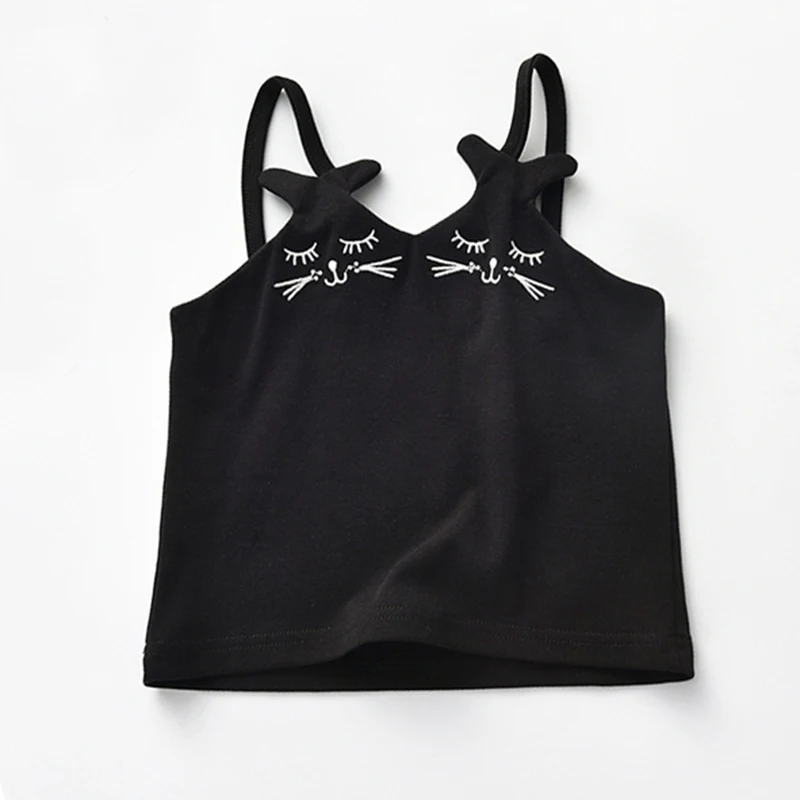 TK02375Black Welaken/Летние Стильные футболки без рукавов; модные детские майки и кофточки с рисунком; детское нижнее белье; одежда для маленьких девочек - Цвет: TK02375Black