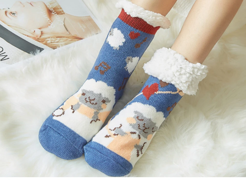 Модные зимние женские утепленные Теплые Зимние Носки с рисунком кота, лося, овечки домашние теплые ботинки женские носки до щиколотки