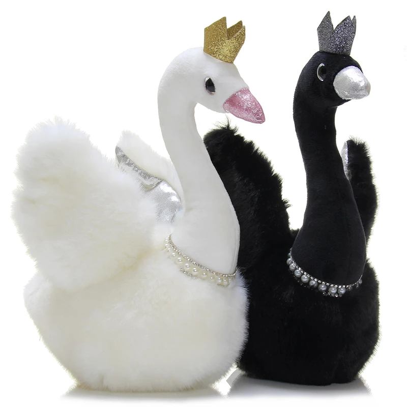 Princess Crown Black Swan Plush Toy Peal Necklace White Swan Couple Queen Swan Plushie Wedding Decor Dolls For Couple Present Stuffed Plush Animals Aliexpress