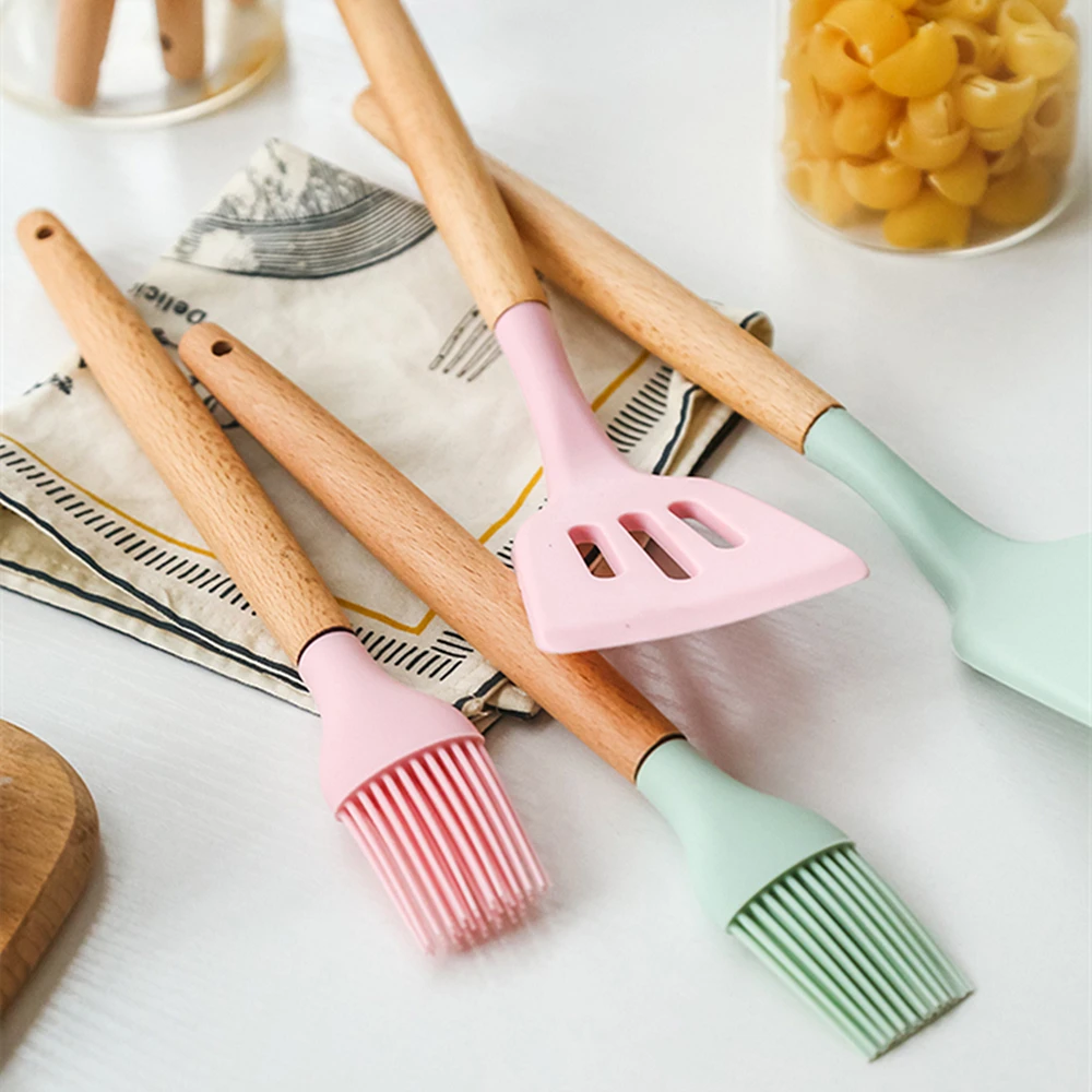 911PCS Silicone Cooking Utensils Set Non-stick Spatula Shovel Wooden Handle Cooking Tools Set With Storage Box Kitchen Tools (3)