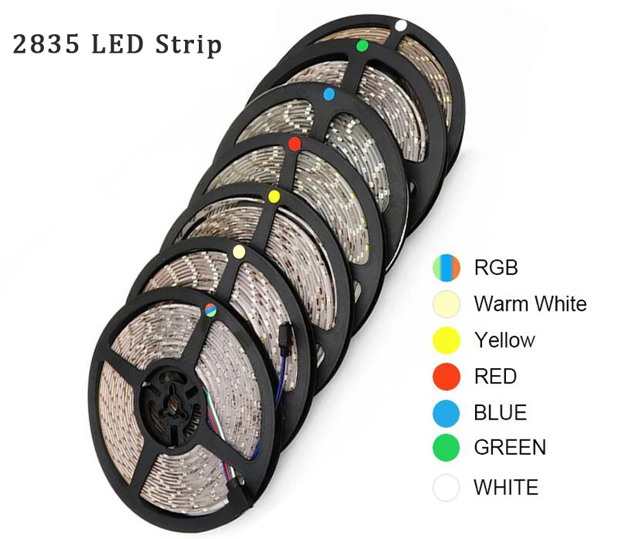 5m RGB 300LED strip light 60LEDsm SMD 2835 White Warm White Red Blue LED strip light 12V flexible Tape rope strip Power Adapter