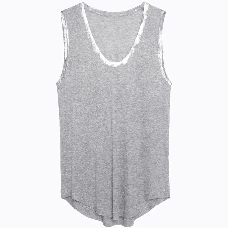 

Women Hot Stamping Vest Simple Tank Tops Sleeveless T-shirt for Summer