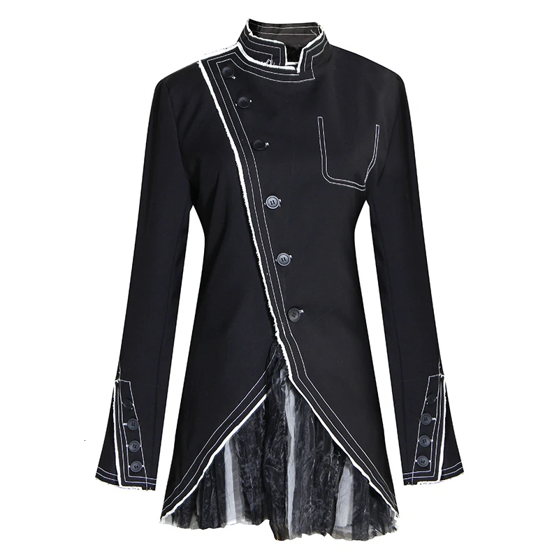 TWOTWINSTYLE черная Лоскутная сетчатая Асимметричная куртка для женщин стоячий воротник с длинным рукавом Осенняя Повседневная Женская куртка мода - Цвет: Black