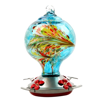 

Hand Blown Glass Bird Supplies Easy Clean Automatic Hummingbird Feeder Home Hanging With Hook Yard Drinking Outdoor Garden Pet